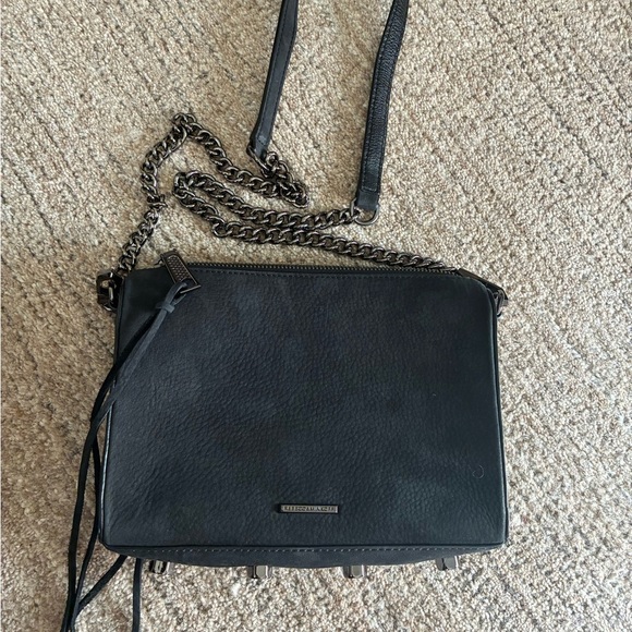 Rebecca Minkoff Avery Black Suede Crossbody bag Chain Detail Handbag - Picture 6 of 11